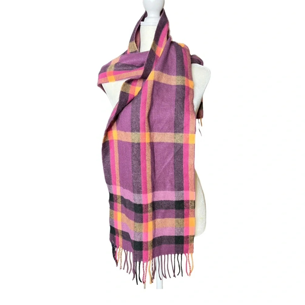 Cashmere-Feel Plaid Fringe Scarf - Cozy Blanket Wrap